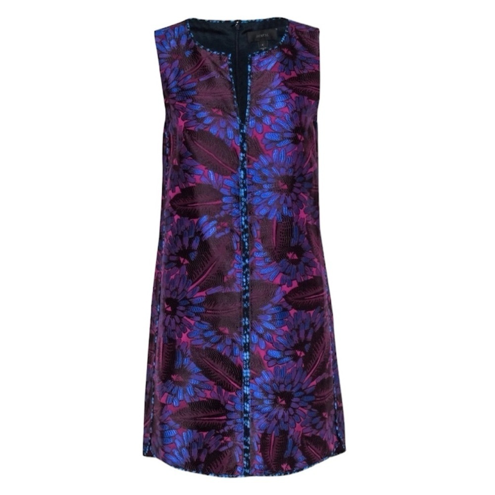 J.Crew - Purple & Blue Jacquard Floral Print Sleeveless Shift Dress Sz 0